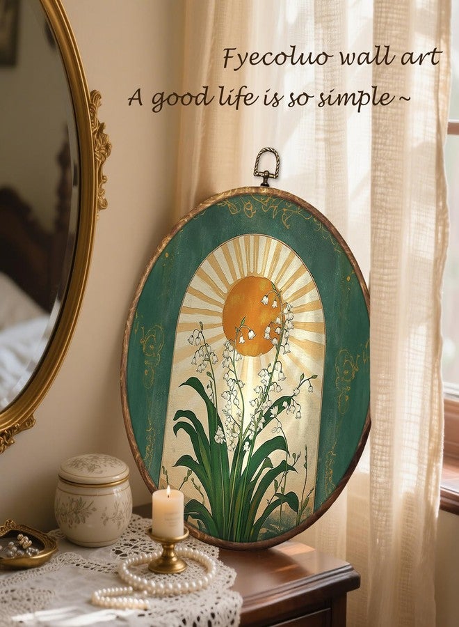 HUGANE Vintage Lily of The Valley Art Nouveau Round Wall Art Decor, Mystical Taurus Sunlit Spiritual Floral Hanging Canvas Framed Prints Wall Sculptures for Home Bedroom Living Room Decor, 10x10 Inch - Image 4